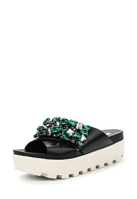 LOST INK  NYAH GEM FLATFORM JEWELLED SLIDE- BLACK